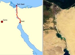 O Canal de Suez é um canal longo de 163 km que liga Port-Saïd, porto egípcio 
