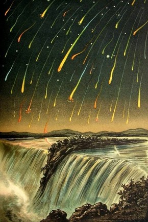 Representação de uma chuva de meteoros sobre a América do Norte em 1833